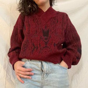Vintage 80s Red Acrylic Oversized Sweater